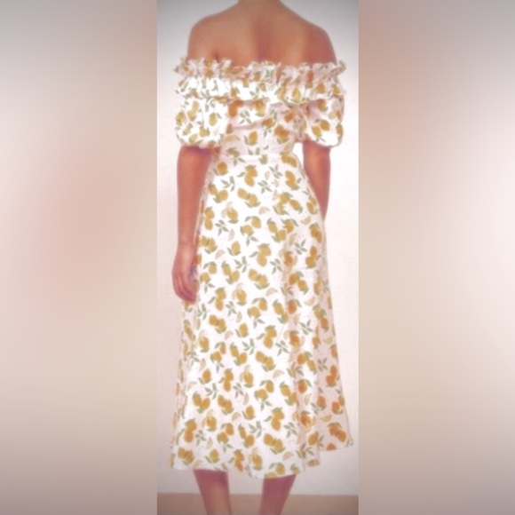Reformation Marley Lemonade Print 100% Linen Dress with lemons on white size 0 - Picture 1 of 12
